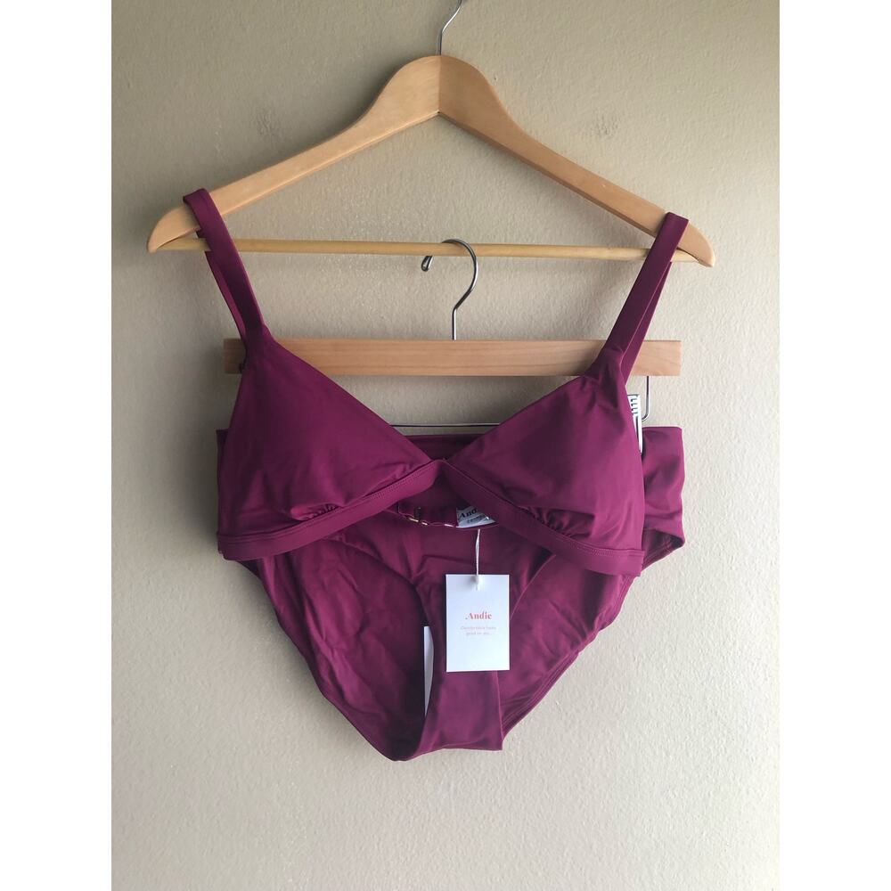 NEW Andie The Caicos Top Hipster Bottom Set 2 Plum Medium Womens
